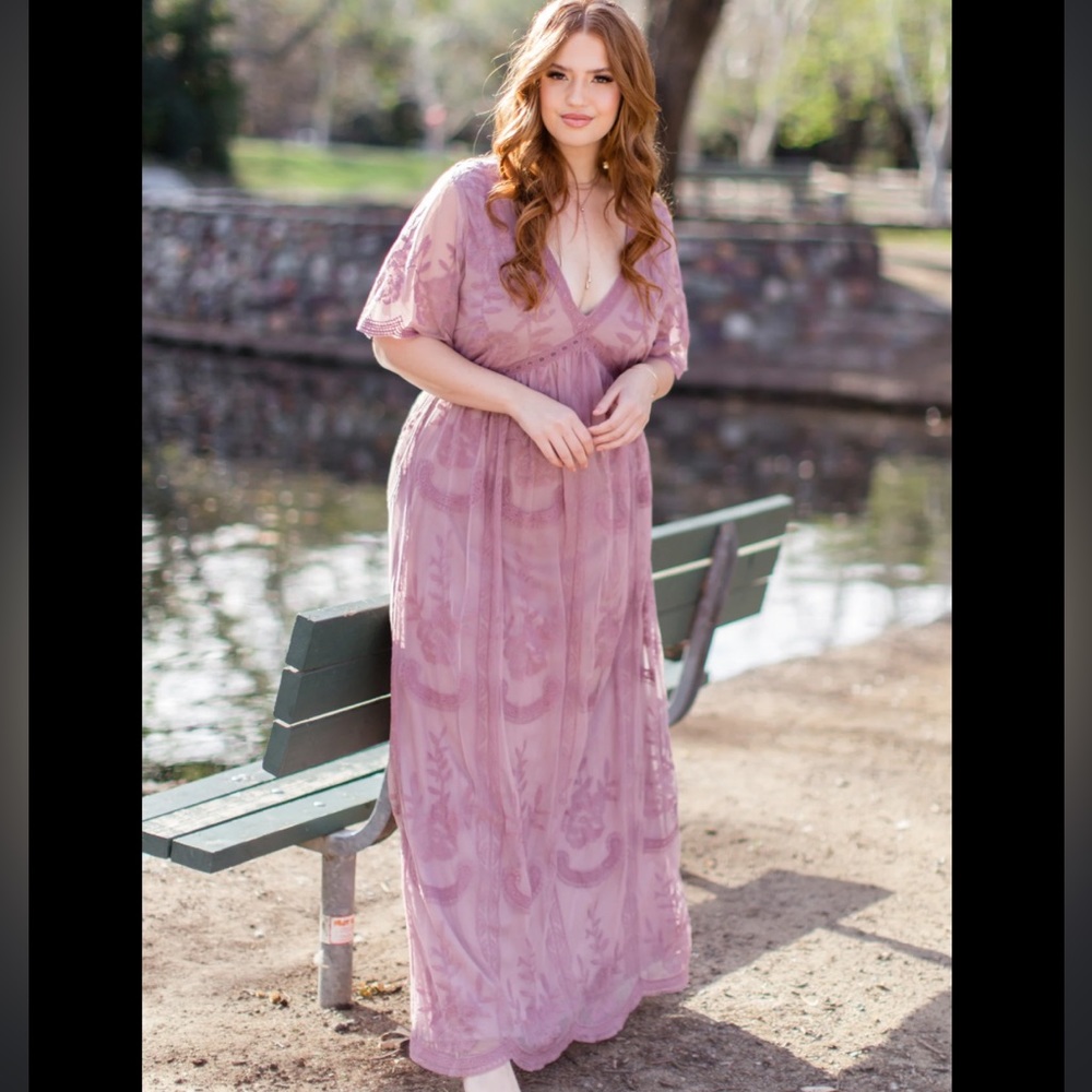 Pinkblush Embroidered Lace Overlay Maxi Maternity Dress